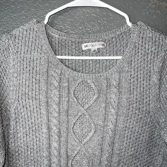 DE Collection Women’s Gray Cable Knit Sweater Pullover XS Long Sleeve Crewneck - Picture 2 of 4
